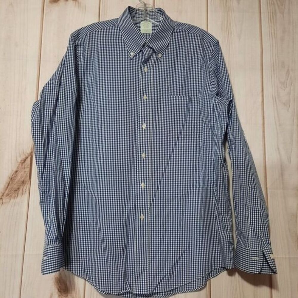 Brooks Brothers Shirt Men's 16.5 Blue Checked Long Sleeve‎ Button Front